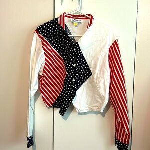 Vintage western BANJO patriotic stars & stripes 100% cotton USA made blouse